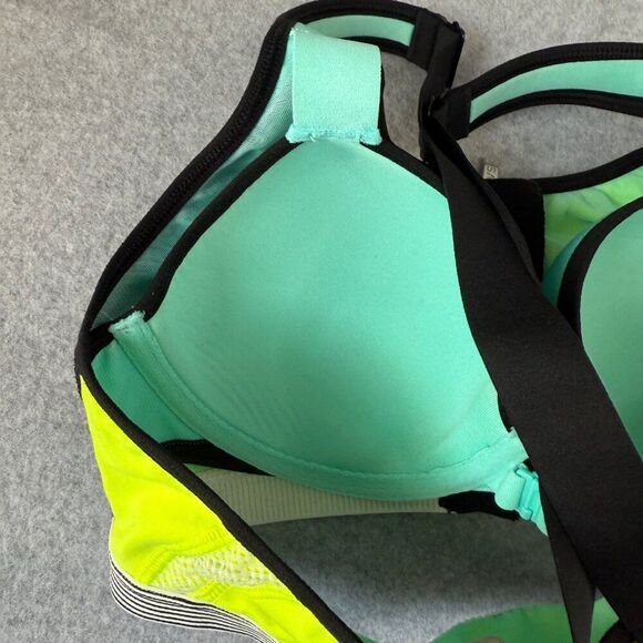 Victoria's Secret Sport VSX‎  Zip Front Sports Bra Size 34C Neon Yellow & Black - Picture 11 of 13